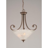 Curl Pendant With 3 Bulbs Shown In Bronze Finish With 16 Frosted Crystal Glass