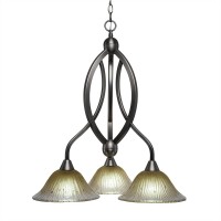 Bow 3 Light Chandelier Shown In Brushed Nickel Finish With 10 Amber Crystal Glass