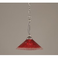 Bow Pendant Shown In Brushed Nickel Finish With 16 Raspberry Crystal Glass