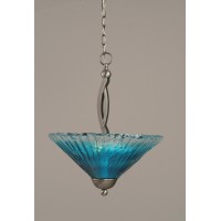 Bow Pendant With 2 Bulbs Shown In Brushed Nickel Finish With 16 Teal Crystal Glass