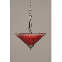 Bow Pendant With 2 Bulbs Shown In Brushed Nickel Finish With 16 Raspberry Crystal Glass