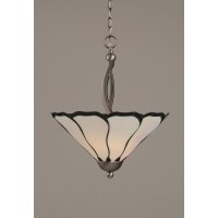 Bow Pendant With 2 Bulbs Shown In Brushed Nickel Finish With 16 Pearl & Black Flair Art Glass