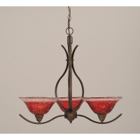 Swoop 3 Light Chandelier Shown In Bronze Finish With 10 Raspberry Crystal Glass