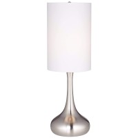 360 Lighting Modern Industrial Dropletshaped Table Lamp 245 High Brushed Nickel Silver Metal White Fabric Cylinder Shade Deco