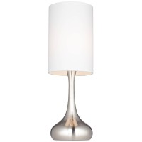 360 Lighting Modern Industrial Dropletshaped Table Lamp 245 High Brushed Nickel Silver Metal White Fabric Cylinder Shade Deco