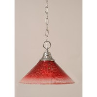 Chain Hung Pendant Shown In Chrome Finish With 12 Raspberry Crystal Glass