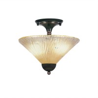 Semi-Flush With 2 Bulbs Shown In Black Copper Finish With 12 Amber Crystal Glass