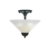 Semi-Flush With 2 Bulbs Shown In Black Copper Finish With 12 Gold Ice Glass