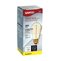 Satco S2413 40 Watt 135 Lumens St19 Incandescent Medium Base Soft White 2700K Vintage Cage Coil Design Light Bulb, Dimmable