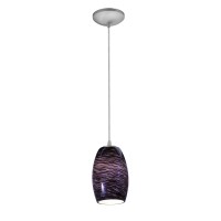 Chianti Glass Pendant 1Light Pendant Cord Brushed Steel Finish Purple Swirl Glass Shade