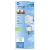 Ge Lighting 67468 Reveal Dimming Cfl 26-Watt (100-Watt Replacement) 1570-Lumen T3 Spiral Light Bulb With Medium Base,