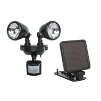 The Maxsa Innovations SolarPowered Dual Head LED Security Spotlight has two adjustable heads to aim light and automatically turns on when motion is detected after dusk Use the dual dual head LED security spotlight to light porches decks backyards or anywh