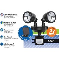 The Maxsa Innovations SolarPowered Dual Head LED Security Spotlight has two adjustable heads to aim light and automatically turns on when motion is detected after dusk Use the dual dual head LED security spotlight to light porches decks backyards or anywh