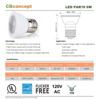 Cbconcept Ul Listed Par16 Led Bulb, 2 Pack, 6 Watt (50W Equivalent), 550 Lumen, Warm White 3000K, Cri85+, Flood Light Bulb, 36 Degree Beam Angle, 120 Volt, Medium Base (E26), Patented Design