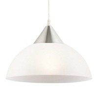 Globe Electric 64413 1-Light Plug-In Pendant, Brushed Steel, Frosted White Shade, 15Ft Clear Cord, In-Line On/Off Switch, E26 Base Socket, Kitchen Island, Caf�, Hanging Light, Bulb Not Included