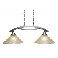 Bow 2 Light Island Light Shown In Brushed Nickel Finish With 12 Amber Crystal Glass