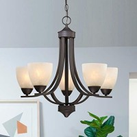 Design Classics Lighting Modern 5 Light Chandelier Hanging Light Fixture With Alabaster Glass In Bronze Finish