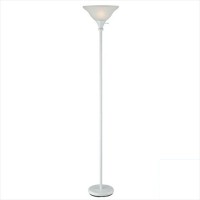 This torchierestyle floor lamp features a clean white finish for an elegant contemporary look This lamp is perfect for a bedroom where extra light is needed44 or for seating areas It is topped with a frosted white shadeFeatures58Frosted glass shadeThree w