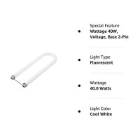 Philips Lighting 423087 U-Bent Fluorescent Lamp, 40 W, Fluorescent Lamp, Bi-Pin G13 Medium Lamp Base, T12 Shape