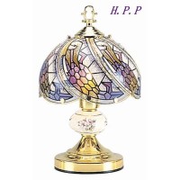 New Glass Dark Glass Floral Scene Touch Lamp 14.3 H Gold Finish Base