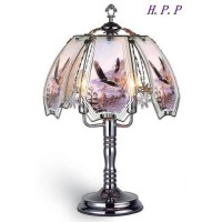 New Glass Fly High Eagle Scene Touch Lamp 23.5 H Dark Chrome Finish Base