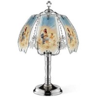 New Glass Maria And Angel Scene Touch Lamp 235 H Dark Chrome Finish Base