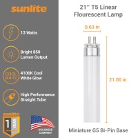 Sunlite 05070 F13T5/Cw T5 Linear Fluorescent Lamp, 13 Watts, 850 Lumens, 4100K Cool White, Miniature G5 Bi-Pin Base, Rohs Compliant, High Performance Straight Tube, 10 Pack