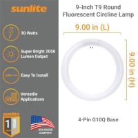 Sunlite Fcl30/30K T9 Round Fluorescent Circline Lamp, 30 Watts, 2050 Lumens, 3000K Warm White, Rohs Compliant, G10Q 4-Pin Base, 1 Pack