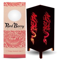 Red Berry Bedside Japanese Lamp - Vintage Asian Inspired Decorative Table Lamp With Fabric Square Lamp Shade - Retro Red Dragon Black Floor Lamp For Bedroom Nightstand, Desk, Living Room, Red Dragon