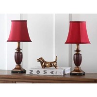 Safavieh Lighting Collection Hermione Cherry Urn Red Shade 16-Inch Bedroom Living Room Home Office Desk Nightstand Table Lamp Set Of 2 (Led Bulbs Included)