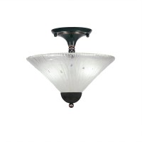 Semi-Flush With 2 Bulbs Shown In Black Copper Finish With 12 Frosted Crystal Glass