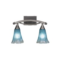 Bow 2 Light Bath Bar Shown In Brushed Nickel Finish With 5.5 Fluted Teal Crystal Glass