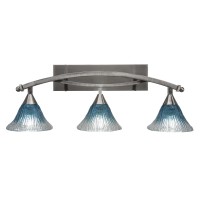 Bow 3 Light Bath Bar Shown In Brushed Nickel Finish With 7 Teal Crystal Glass