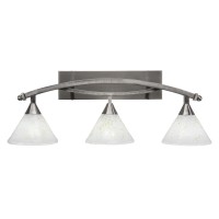 Bow 3 Light Bath Bar Shown In Brushed Nickel Finish With 7 Gold Ice Glass