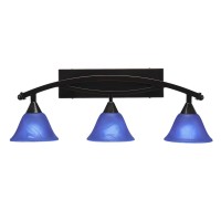 Bow 3 Light Bath Bar Shown In Black Copper Finish With 7 Blue Italian Glass