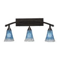 Bow 3 Light Bath Bar Shown In Bronze Finish With 5.5 Teal Crystal Glass