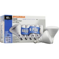 Sylvania Home Lighting 15391 Incandescent Bulb, Br40-65W, Soft White Finish, Medium Base, Pack Of 6