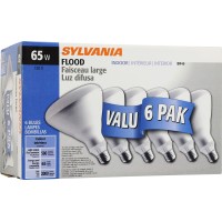 Sylvania Home Lighting 15391 Incandescent Bulb, Br40-65W, Soft White Finish, Medium Base, Pack Of 6