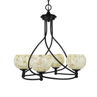 Capri 4 Light Chandelier Shown In Dark Granite Finish With 6 Mystic Seashell Glass