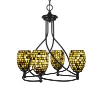 Capri 4 Light Chandelier Shown In Dark Granite Finish With 5 Sea Haze Seashell Glass