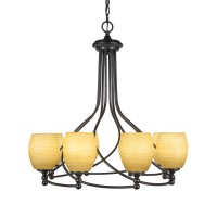 Capri 8 Light Chandelier Shown In Dark Granite Finish With 5 Cayenne Linen Glass