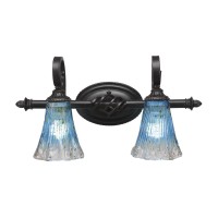 Elegante 2 Light Bath Bar Shown In Dark Granite Finish With 5.5 Teal Crystal Glass