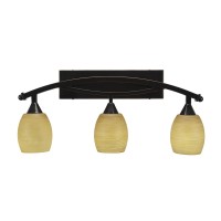 Bow 3 Light Bath Bar Shown In Black Copper Finish With 5 Cayenne Linen Glass