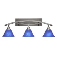 Bow 3 Light Bath Bar Shown In Brushed Nickel Finish With 7 Blue Italian Glass