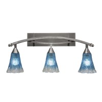 Bow 3 Light Bath Bar Shown In Brushed Nickel Finish With 5.5 Teal Crystal Glass