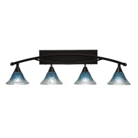 Bow 4 Light Bath Bar Shown In Black Copper Finish With 7 Teal Crystal Glass