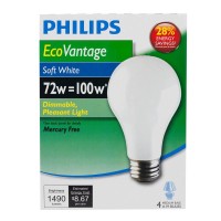 Philips 426049 72-Watt A19 Dimmable Halogen Light Bulb, Soft White, 4-Pack