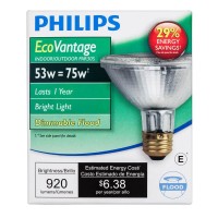 Philips Par30S Dimmable Flood Light Bulb, 920 Lumen, Bright White (2860K), 53W=75W, E26 Medium Base, 1-Pack