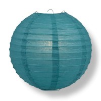 Quasimoon Paperlanternstore.Com 20 Inch Tahiti Teal Round Paper Lantern, Even Ribbing, Hanging Decoration