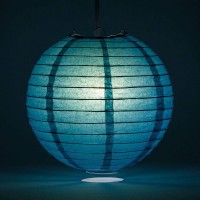 Quasimoon Paperlanternstore.Com 20 Inch Tahiti Teal Round Paper Lantern, Even Ribbing, Hanging Decoration